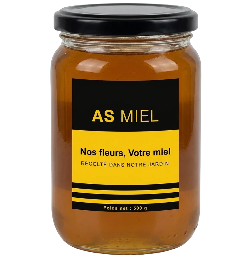 Pot en verre de 500 g de miel de toutes fleurs AS MIEL